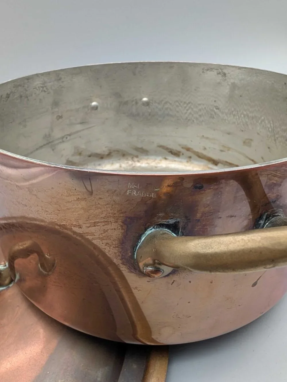 Vtg French Copper Faitout Pot Casserole Dutch Oven w/ Lid 8